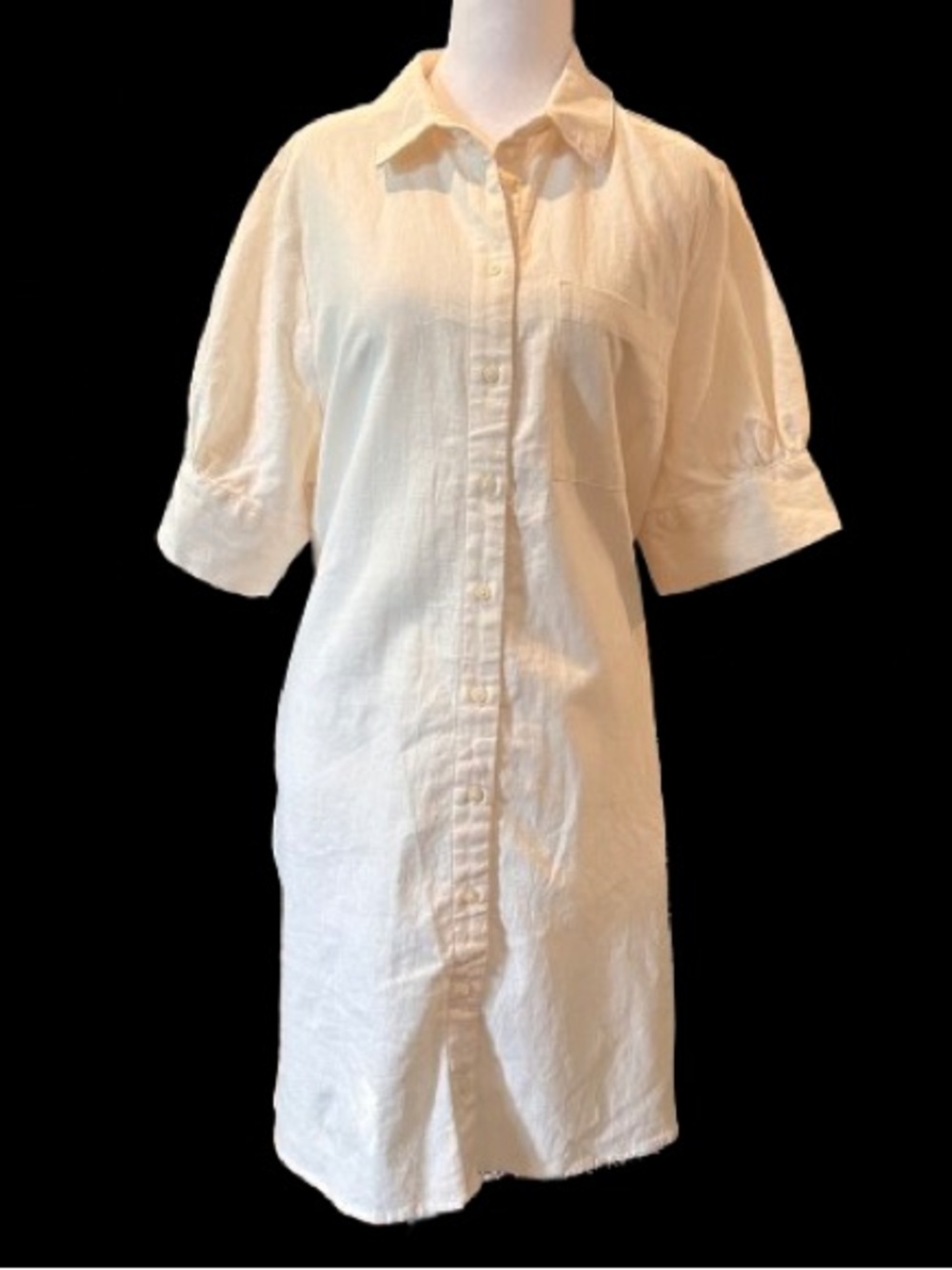 Old Navy Linen Blend Shirt Dress Lagenlook Minimalist Puff Sleeve Cream Size LP